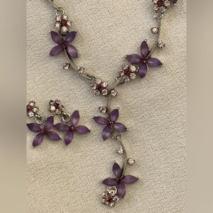 Purple Lavender Silver flower necklace and earrings set